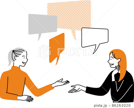 2人で話をする女性のイラスト ふきだし付き シンプルタッチ1のイラスト素材