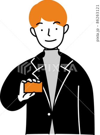 カードを手に持って見せる男性のイラスト シンプルタッチ カードを手に持って見せる男性のイラスト シンプルタッチ 86263121