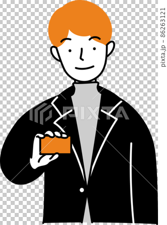 カードを手に持って見せる男性のイラスト シンプルタッチ カードを手に持って見せる男性のイラスト シンプルタッチ 86263121