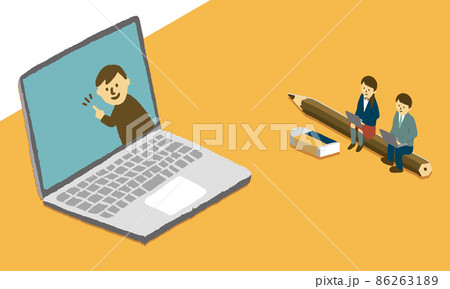 ノートパソコンでオンライン授業に参加する中学生・高校生の男女のイラスト ノートパソコンでオンライン授業に参加する中学生・高校生の男女のイラスト 86263189