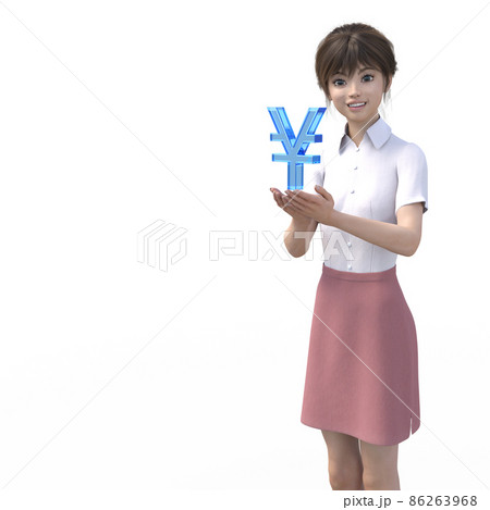 クリスタルの円マークを持つ女性社員 perming3DCGイラスト素材 クリスタルの円マークを持つ女性社員 perming3DCGイラスト素材 86263968