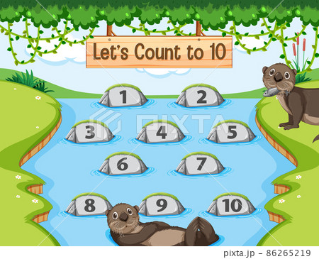 Forest scene with Let's count to 10 game template Forest scene with Let's count to 10 game template 86265219