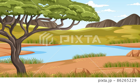 Empty savanna forest landscape - Stock Illustration [86265229] - PIXTA