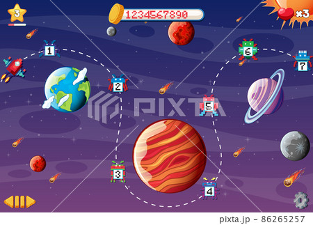 Pixel space game interface with planets Pixel space game interface with planets 86265257