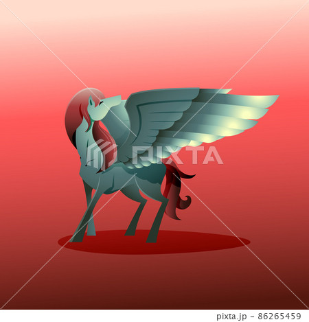Legend Pegasus Winged Horse Spread Wings Look Back Fantasy Creature Cartoon 86265459