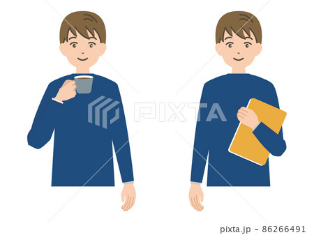 男性のポーズ お茶を飲む ファイルを持つのイラスト素材