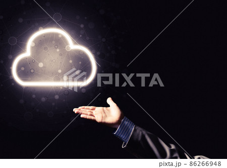 Digital cloud icon as symbol of wireless connection on dark background 86266948