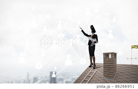 Concept of security and privacy protection with camera headed woman 86266951