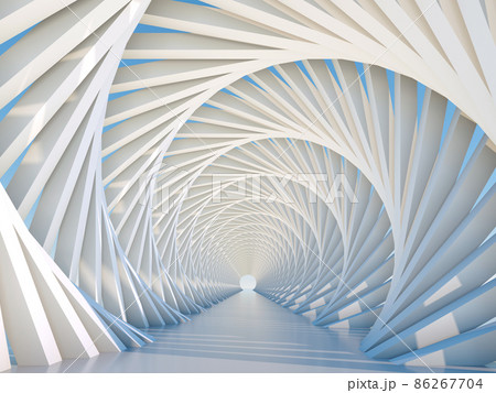 Abstract white twisted tunnel perspective. 3d render 86267704
