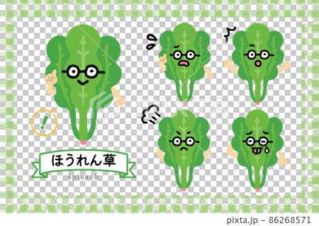 かわいいほうれん草のゆるいキャラクターセット　ベクターイラスト素材　表情　栄養素 86268571