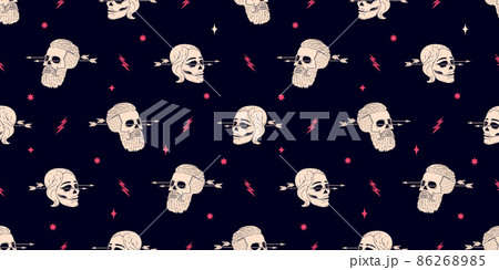 Seamless pattern background of vintage skull hipster with arrow 86268985