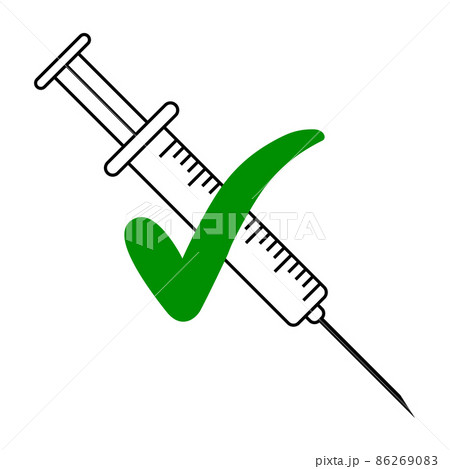 Vaccinated patient icon, syringe and green tick sign of vaccination 86269083