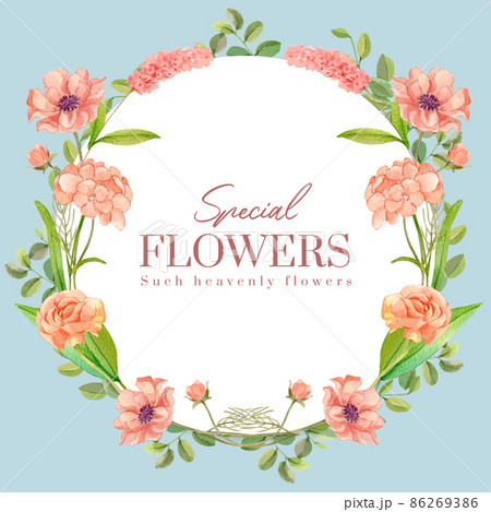 Wreath template with wild flowers concept,watercolor style 86269386