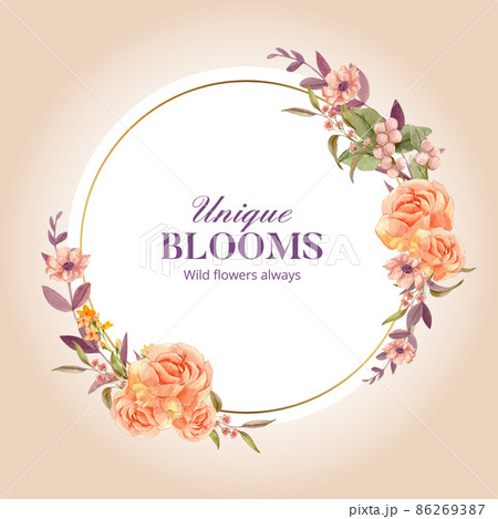 Wreath template with wild flowers concept,watercolor style 86269387