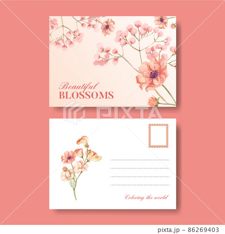 Postcard template with wild flowers concept,watercolor style 86269403