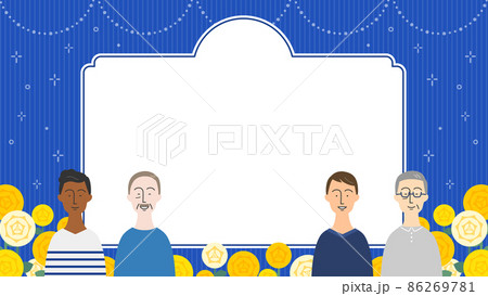 父の日向け　フレームテンプレート／色々な人種の男性と黄色い薔薇（アスペクト比 16:9） 86269781