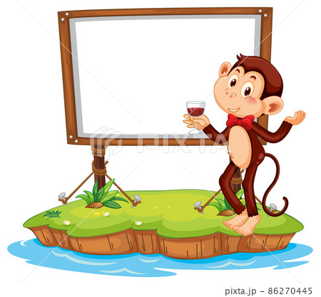 Cute monkey with blank board on white background 86270445