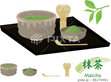 抹茶と茶道具のベクターイラストセット 86270461