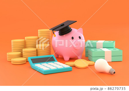 Piggy bank with graduation cap collecting funds for education Piggy bank with graduation cap collecting funds for education 86270735