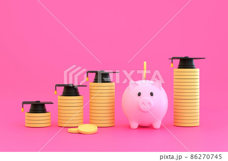 Piggy bank and graduation cap collecting money for education 86270745