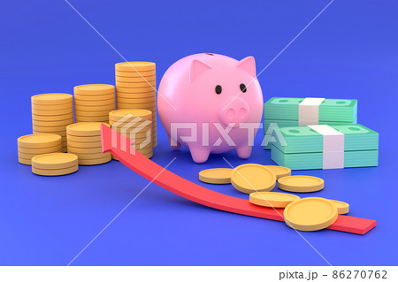 Piggy bank, stacks of coins, banknotes. concept business investment. 86270762