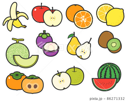 いろいろな果物とその断面 イラストセットのイラスト素材