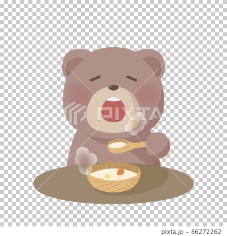 Illustration of a bear eating a warm stew 86272262