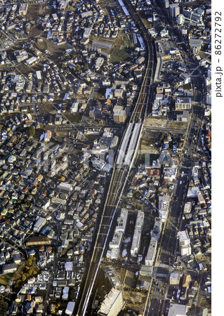 南武線の稲城長沼駅付近を空撮 86272792