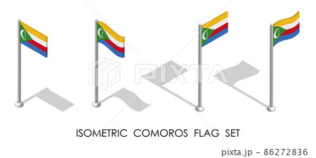 isometric flag of COMOROS in static position and in motion on flagpole. 3d vector isometric flag of COMOROS in static position and in motion on flagpole. 3d vector 86272836