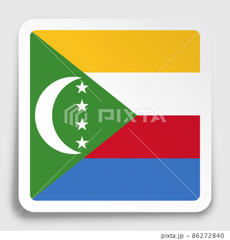 Comoros flag icon on paper square sticker with shadow. Button for mobile application or web. Vector 86272840