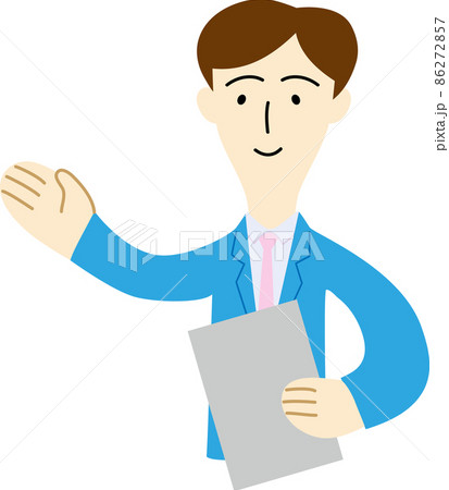 お客様を案内する男性会社員の上半身イラスト お客様を案内する男性会社員の上半身イラスト 86272857