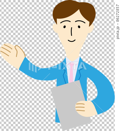 お客様を案内する男性会社員の上半身イラスト お客様を案内する男性会社員の上半身イラスト 86272857