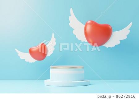 3d render minimal sweet scene with display podium for mock up and product brand presentation. Pink Pedestal stand for Valentine's Day's theme. Cute lovely heart background. Love day's design style. 86272916