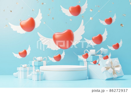 3d render minimal sweet scene with display podium for mock up and product brand presentation. Pink Pedestal stand for Valentine's Day's theme. Cute lovely heart background. Love day's design style. 86272937