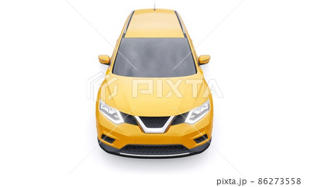Yellow Mid-size family urban SUV car on white background. 3D illustration. 86273558