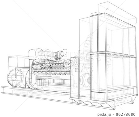 Diesel generator engine. EPS10 format. Wire-frame Diesel generator engine. EPS10 format. Wire-frame 86273680