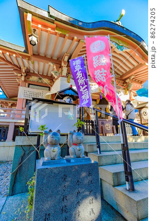 東京　浅草七福神めぐり　今戸神社の本殿と招き猫 86274205