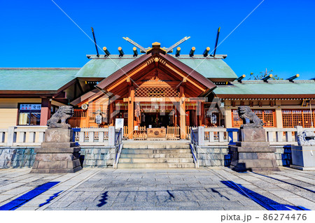 東京 浅草七福神めぐり 石浜神社の拝殿と狛犬 東京 浅草七福神めぐり 石浜神社の拝殿と狛犬 86274476