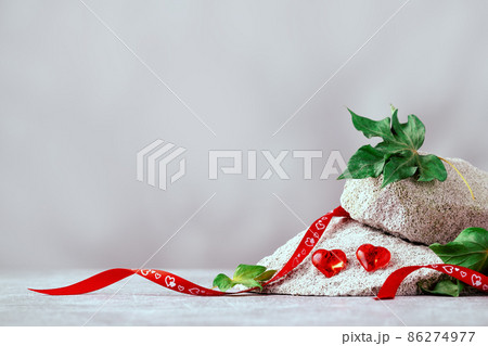 two red glass hearts on gray stones banner two red glass hearts on gray stones banner 86274977