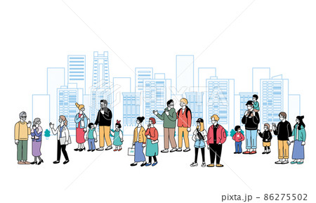 マスクをする人々のイラストバナー　 86275502