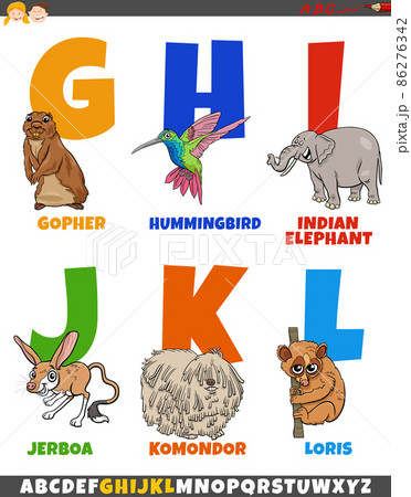 alphabet set with cartoon animal characters alphabet set with cartoon animal characters 86276342