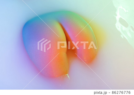 Close up female hips, bottocks in the milk bath with soft blue neon glow. Beauty, fashion, style, bodycare, spa concept. 86276776