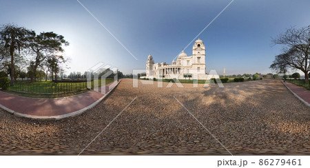 One side of the Queen Victoria Memorial in an equidistant projection, a 360-degree circular panorama of the palace. One side of the Queen Victoria Memorial in an equidistant projection, a 360-degree circular panorama of the palace. 86279461
