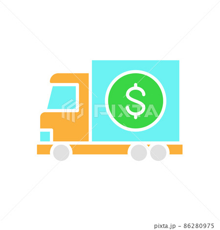 Vector money truck, transfer cash, banking car white line icon. 86280975