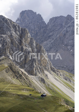 Mountain landscape of the San Nicolo Pass. Dolomites. Italy. 86281981