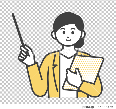 Illustration material explained by a female employee with a pointer Illustration material explained by a female employee with a pointer 86282376