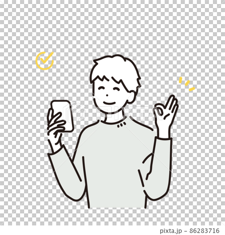 スマートフォンを持ってOKサインをする男性のイラスト素材 スマートフォンを持ってOKサインをする男性のイラスト素材 86283716