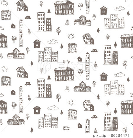 Cute brown pattern with hand drawn vector houses 86284472