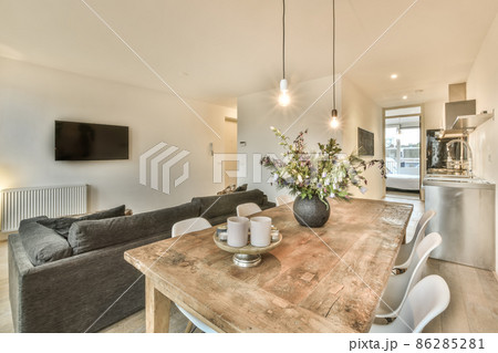 Dining room interior in modern urban appartment 86285281