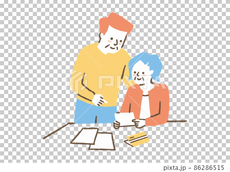 Couple _ color to review household budget by looking at materials Couple _ color to review household budget by looking at materials 86286515